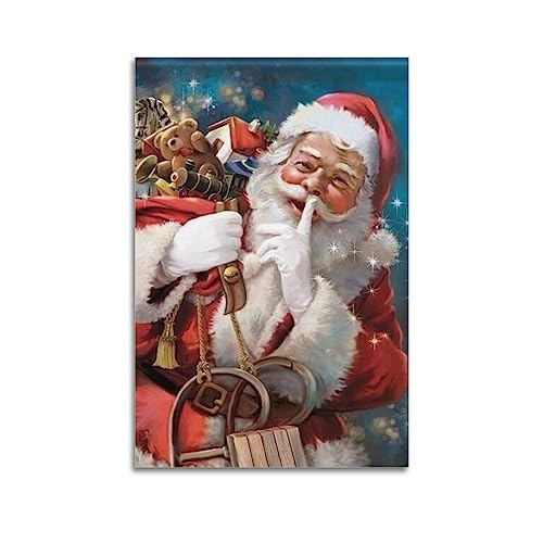 KYTIN Vintage Poster Merry Christmas Santa Claus Dekorative Malerei Leinwand 24x36inch(60x90cm) von KYTIn