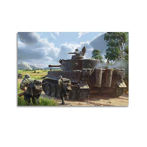 KYTIN WW2 Vintage Panzer Poster Deutscher Tiger I Schwerer Panzer Dekorative Malerei Leinwand 30 x 45 cm von KYTIN