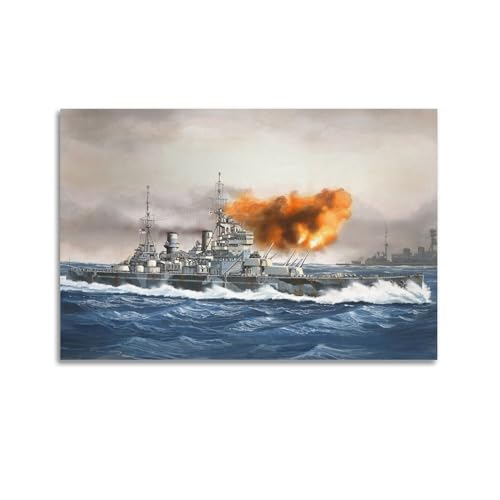 KYTIN WWII Vintage Battleship Poster HMS Prince of Wales, dekorative Malerei, Leinwand, 40 x 60 cm von KYTIN