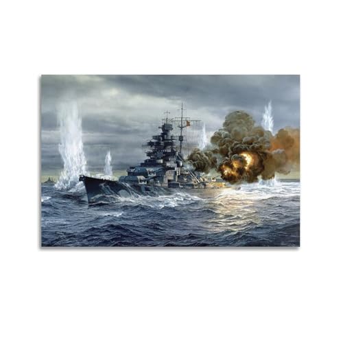 KYTIN Weltkrieg Vintage Schlachtschiff Poster Deutschland DKM Bismarck Dekorative Malerei Leinwand 30 x 45 cm von KYTIN