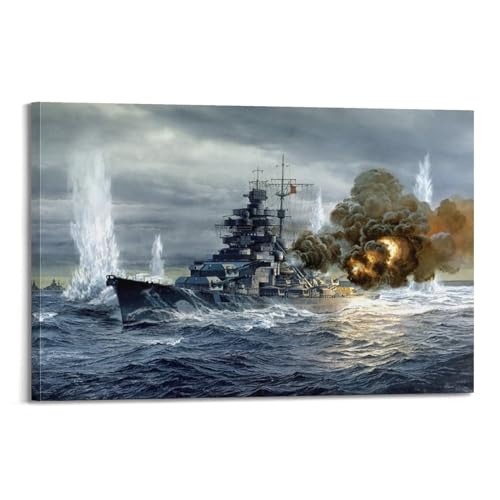 KYTIN Weltkrieg Vintage Schlachtschiff Poster Deutschland DKM Bismarck Dekorative Malerei Leinwand 40 x 60 cm von KYTIN