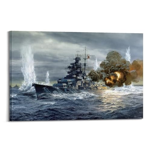 KYTIN Weltkrieg Vintage Schlachtschiff Poster Deutschland DKM Bismarck Dekorative Malerei Leinwand 60 x 90 cm von KYTIN