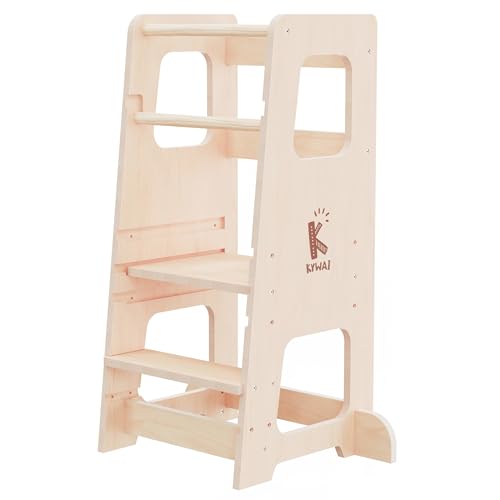 Kywai Montessori Lernturm ab 1 Jahr – 2-in-1 Learning Tower & Tisch – Lernturm ab 2 Jahre, höhenverstellbar, sicheres & stabiles Design aus Holz für Küche & Bad von KYWAI