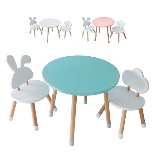 KYWAI®- kindertisch mit 2 stühlen, kindersitzgruppe, aus Holz,Weiß, Kleiner Tisch,kindersitzgruppe, Kinderzimmer, Schlafzimmer, nordischer Stil (Minzgrün) von KYWAI