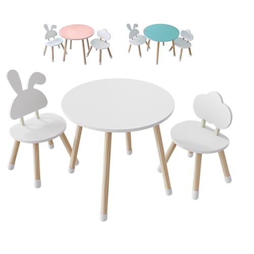 KYWAI®- kindertisch mit 2 stühlen, kindersitzgruppe, aus Holz,Weiß, Kleiner Tisch,kindersitzgruppe, Kinderzimmer, Schlafzimmer, nordischer Stil (weiß) von KYWAI