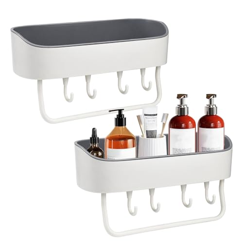 KYYGKY 2 Stück Duschablage Ohne Bohren Duschregal Wandmontage aus Kunststoff Badezimmer Regal Organizer Aufbewahrung Duschregal Selbstklebend für Bad Küche Wohnzimmer（27×10×6cm/10.63×3.94×2.36inch） von KYYGKY