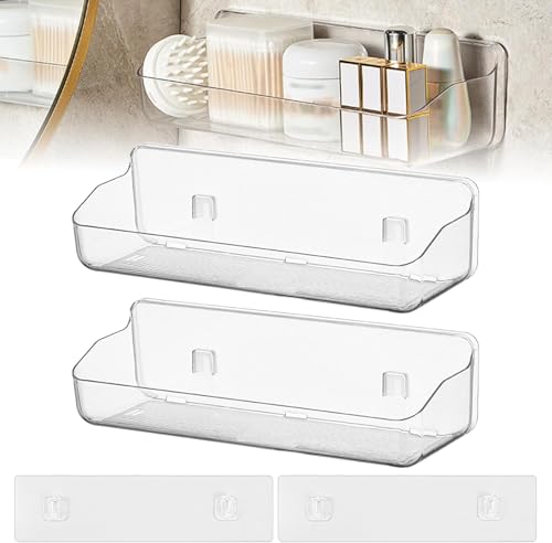 KYYGKY 2 Stück Duschablage Ohne Bohren Transparenter Badezimmer Organizer mit Selbstklebend Klebeband Shower Shelf Kunststoff-Duschregale Großer Kapazität Trocknende Badregal für Küchen und Badezimmer von KYYGKY