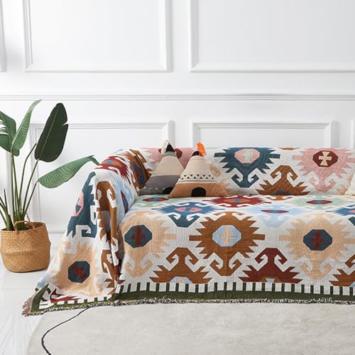 KYYGKY Boho-Decke Decke Boho Sofaüberwurf Decke Couchdecke Vielseitige Decke Geometrische Strickdecke Quasten Gewebte Tagesdecke für Zuhause Büro Reisen Zelten (Wendedecke, 180 * 180cm) von KYYGKY