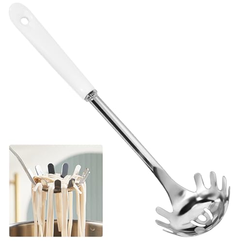 KYYGKY Nudelzange Edelstahl Spaghettilöffel 30cm/11.81in Nudellöffel mit Keramikgriff Spaghettilöffel aus Edelstahl Hängbar Nudelschöpfer Nudelkelle Spaghetti Löffel Pastalöffel für Küche von KYYGKY