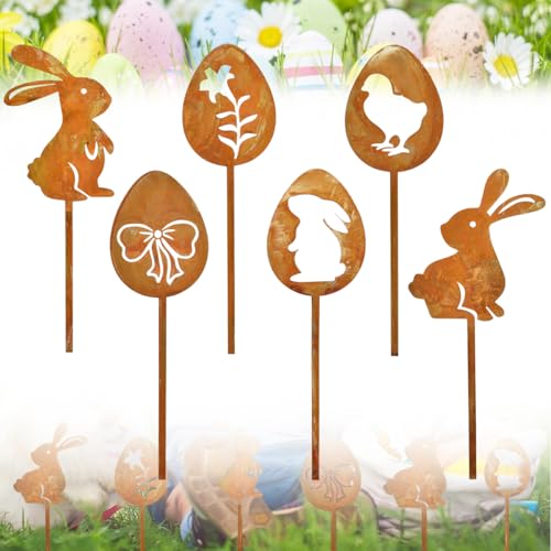 KYYGKY Ostereier Gartenstecker 6 Pcs Edelrost Oster Hase Gartenstecker Deko Rost Ostern Roststecker Blumenstecker Ostern Rost Osterstecker Garten Metall Ostereier Roststecker Bauernhof Frühling Deko KYYGKY Ostereier Gartenstecker 6 Pcs Edelrost Oster Hase Gartenstecker Deko Rost Ostern Roststecker Blumenstecker Ostern Rost Osterstecker Garten Metall Ostereier Roststecker Bauernhof Frühling Deko von KYYGKY