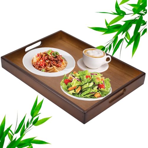 KYYGKY Rechteckiges Serviertablett Holztablett Deko Serviertablett Tablett Holz 40cm Küchentablett Bambustablett Dekotablett Holz Bambus Tablett Rechteckig für Frühstück Snacktablett Getränke Kaffee von KYYGKY