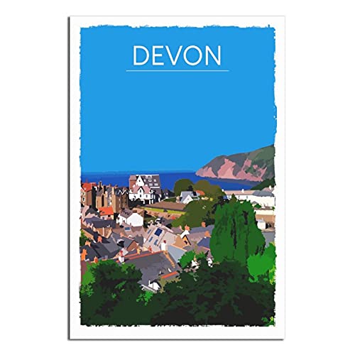Metall-Blechschild, Devon, England, Haus-Skyline, Vintage-Reise-Blechschild, Vintage, rustikales Dekor, Höhle, Café, Bar, Schlafzimmer, Zuhause, 15 x 30 cm von KZIWQ