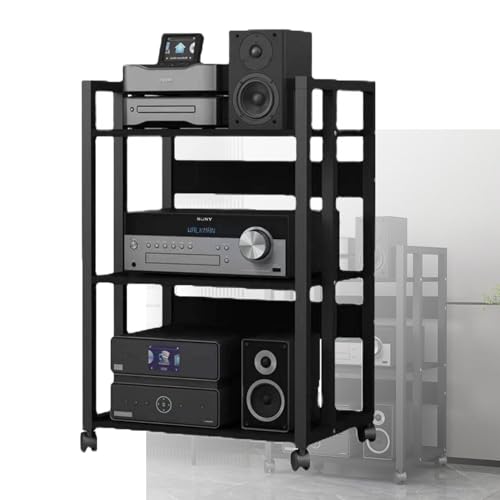 KZKZK 3-stufiger Audio-Rack-Tower, Stereo-Audio-Rack-Ständer, beweglicher Audio-Rack-Tower-Player-Ständer, for den Wohn-Gaming-Aufnahmeraum(Black) von KZKZK