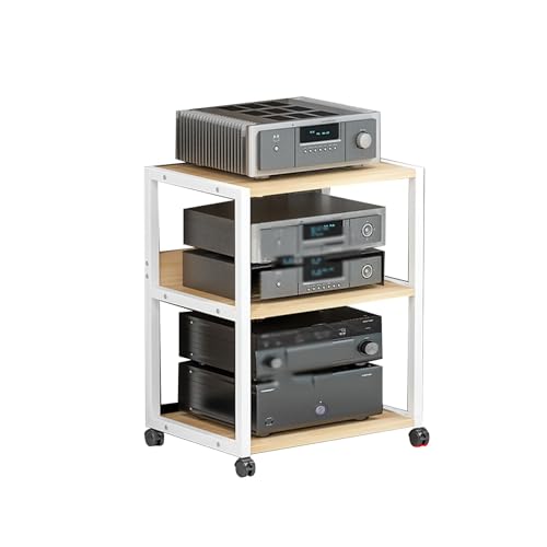 KZKZK 3 -Tier -Audio -Rack -Turm, AV -Medienstand, Stereo -Rack und Game Console -Ständer mit Rädern, for Gaming Living Recording Room(White) von KZKZK