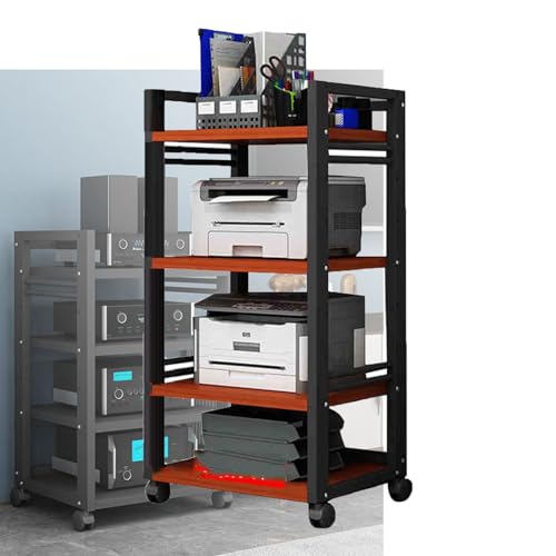 4 -Tier -Audio -Rack -Turm, AV -Medienstand mit Rädern, Stereo -Audio -Stand, mithöhen verstellbaren Regalen for Home Office Theatre(Brown) von KZKZK