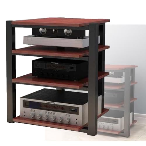 4-stufiger AV-Medienständer, Stereo-Audioständer mit Rädern, höhenverstellbarer Audio-Rack-Tower-Player-Ständer, for Heimbüro-Theater(Brown2) von KZKZK