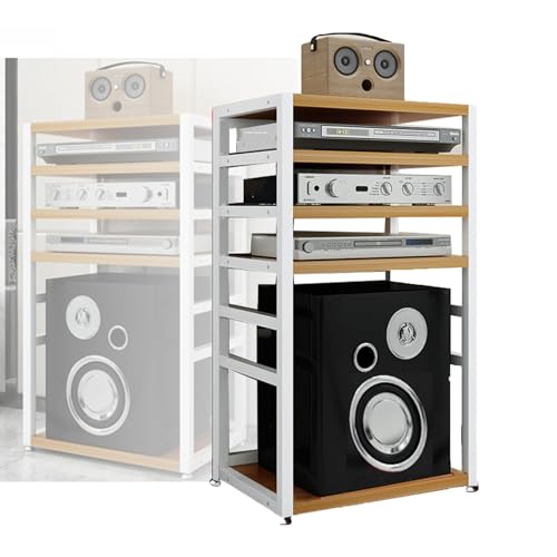 KZKZK 5-stufiger AV-Medienständer, mobiler Rack-Audioturm mit höhenverstellbaren Regalen, for den Gaming-Aufnahmeraum im Wohnzimmer(White) von KZKZK