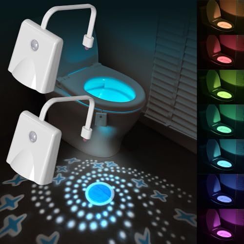 KZOBYD 2 Stück Toilette Licht mit Projektor, Motion Sensor WC-Nachtlicht, Farbwechselnde Toilettenbeleuchtung, Wiederaufladbares Wasserdicht LED-Licht für Badezimmer Waschraum (2) von KZOBYD