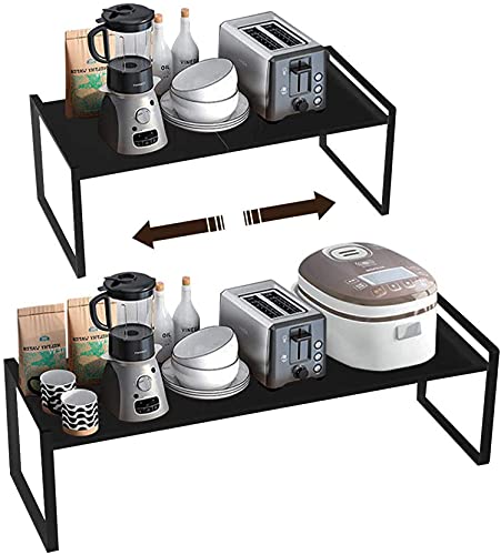 KZOBYD Erweiterbar Küchenregal, Faltbares Küchenschrank Regal Küchen Gewürzregal Organizer für Geschirr und Vorräte Stapelbarer Küchenablage Organizer für mehr Abstellfläche (Schwarz, L) von KZOBYD
