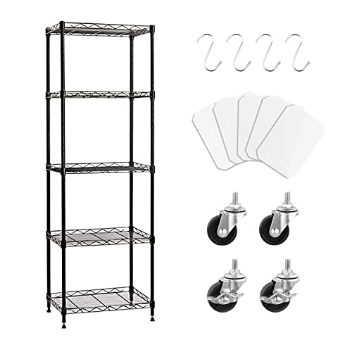 KZOBYD Küchenregal mit 5 Ebenen, Lagerregal mit 5 Verstellbare Regalböden, Metallregal mit Rädern, Regal Schmal Standregale für Pantry Schrank Küche Höhenverstellbar(Schwarz, 42 * 30 * 150cm) von KZOBYD