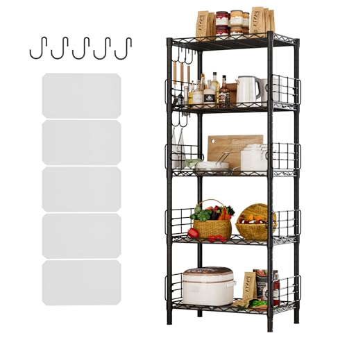 KZOBYD Küchenregal mit Seitenrahmen, Lagerregal mit 5 Höhenverstellbar Regalböden, Metallregal, Badregal Regal Schmal Standregale für Pantry Schrank Küche bis 200 kg belastbar(Schwarz, 54 * 29 * 150cm von KZOBYD