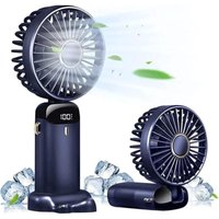 KZQ - 1 Handventilator mit Sockel, Mini-Ventilator, wiederaufladbar über usb, 5 Geschwindigkeiten und LED-Anzeige, faltbarer Tischventilator mit von KZQ