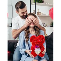 1 x 24 cm großer rot-weißer Weihnachtsrosenbär mit optionalem Licht als Dekoration für die Feiertagsparty von KZQ