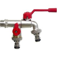 1 x Doppelauslass-Außenwasserhahn, geeignet für Waschmaschine, frostsicherer Wasserhahn, geeignet für Gartenbalkon (gebürstetes Rot) von KZQ