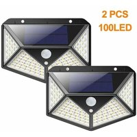 100 LED Solarleuchte für den Außenbereich mit 270° Bewegungsmelder – Solar-Sicherheits-Wandleuchte (2er-Pack) in Schwarz von KZQ