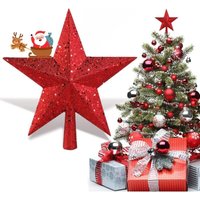 20 cm roter Weihnachtsbaumstern – glitzernde Weihnachtsbaumspitze, Dekoration für drinnen und draußen, Party-Ornament 20 cm roter Weihnachtsbaumstern – glitzernde Weihnachtsbaumspitze, Dekoration für drinnen und draußen, Party-Ornament von KZQ