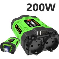 200-W-Auto-Wechselrichter, DC 12 V auf AC 220 V, Autoadapter, Autokonverter mit 2 USB-Anschlüssen und 2 Typ-C-Autoadaptern und 2 AC-Steckdosen von KZQ