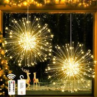 2er-Pack 180 LED-Weihnachtslichter, 8 Modi, Feuerwerk-Lichterkette mit Fernbedienung, wasserdichte Lichterkette für drinnen und draußen, Warmweiß von KZQ