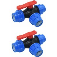 KZQ - 2er-Pack Absperrkugelhahn, 32-mm-Dreiwege-Kugelhahn, Schnellanschluss, PVC-PE-Rohr, Schnellschalter-T-Anschluss (Größe: 32 mm) von KZQ