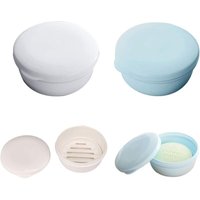 Blau-weiße Seifenschale aus Kunststoff mit einlagigem Abtropfgestell, tragbar für unterwegs – 2er-Set Seifenboxen (rund) von KZQ