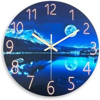 KZQ - Blaue Wanduhr für Schlafzimmer, 12 Zoll, Naturlandschaft, rund, analog, batteriebetrieben, Mond-Wanduhr, tickt nicht, 30 cm KZQ - Blaue Wanduhr für Schlafzimmer, 12 Zoll, Naturlandschaft, rund, analog, batteriebetrieben, Mond-Wanduhr, tickt nicht, 30 cm von KZQ
