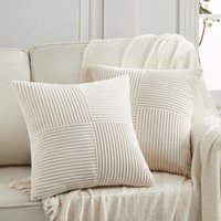 Dekorative Kissenbezüge aus weichem Cord im Bohème-Stil, quadratisch, für Wohnzimmer, Schlafsofa, Couch, rustikale Heimdekoration, 45 x 45 cm, Beige von KZQ