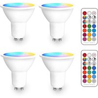 Farbwechselnder GU10 RGB-LED-Strahler, dimmbare RGBW-LED-Leuchtmittel mit Infrarot-Fernbedienung, warmweiße LED-Strahler (2700 K–6500 k) – (4 Stück) von KZQ