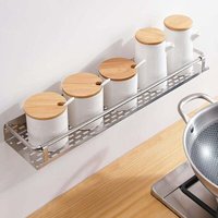 Gewürzregal aus Metall, Grau, 40 cm lang, selbstklebend, ohne Bohren, als Küchenschrank, Küchenregal mit Rahmen – starker Kleber von KZQ