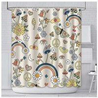 KZQ - 180 x 180 cm Pilz-Duschvorhang, Boho-Blumenmuster, waschbarer Stoff, Badvorhänge, Hippie, 70er, 80er, Funky Groovy, ästhetische Retro-Vorhänge KZQ - 180 x 180 cm Pilz-Duschvorhang, Boho-Blumenmuster, waschbarer Stoff, Badvorhänge, Hippie, 70er, 80er, Funky Groovy, ästhetische Retro-Vorhänge von KZQ