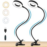 KZQ - 2er-Pack) Clip-Leselampen, 3 Farben, 10 Helligkeiten, 48 LED-USB-Schreibtischlampe, 360° flexible Schwanenhals-Clip-Lampe, von KZQ