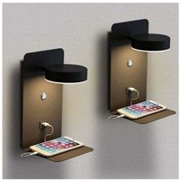 KZQ - 2er-Pack LED-Wandleuchten für den Innenbereich mit USB-Anschluss, 12 w, dreifarbig, dimmbar, moderne Wandlampe mit Schalter, 330° drehbar, von KZQ