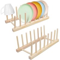 KZQ - 31 x 13 x 11 cm, 2er-Pack Tellerhalter mit 7 Schlitzen – Abtropfgestell – Tellerhalter – Topfdeckelhalter – Buchhalter aus Holz für von KZQ