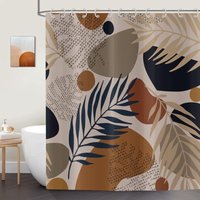 KZQ - Böhmischer Duschvorhang, Blätter, 180 x 200 cm, Boho-Abstrakte Kunst, braune Palmenblätter, waschbarer Bad-Duschvorhang, wasserdichter Stoff, KZQ - Böhmischer Duschvorhang, Blätter, 180 x 200 cm, Boho-Abstrakte Kunst, braune Palmenblätter, waschbarer Bad-Duschvorhang, wasserdichter Stoff, von KZQ