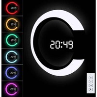 KZQ - Digitale LED-Wanduhr mit Fernbedienung, USB-betriebene Wanduhr, 12/24 Stunden, Temperatur, 3 Helligkeiten, 7-Farben-RGB-Licht, Alarm und KZQ - Digitale LED-Wanduhr mit Fernbedienung, USB-betriebene Wanduhr, 12/24 Stunden, Temperatur, 3 Helligkeiten, 7-Farben-RGB-Licht, Alarm und von KZQ