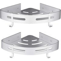 KZQ - Duschablage ohne Bohren Eckregal Badzubehör Aluminium 2er Set Silber mit Haken von KZQ