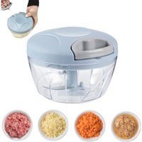 KZQ - Manueller Zwiebelzerkleinerer, 500 ml, Mini-Zerkleinerer mit 3 Edelstahlklingen, Stabmixer, manueller Zwiebelschneider für Kräuter, Petersilie, von KZQ