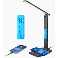 KZQ - Schwarz) LED-Schreibtischlampe mit 10 w kabellosem Laden und USB-Ladeanschluss, 3 Farbtemperaturen, 3 Helligkeitsstufen, Touch-Steuerung, von KZQ