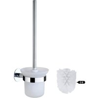 Toilettenbürste und Halter, Badezimmer-Toilettenbürstengarnituren mit Edelstahlgriff und Schüssel aus gehärtetem Glas, selbstklebend zur Wandmontage von KZQ