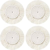 KZQ - Untersetzer, handgewebtes Tischset, 4 runde geflochtene Untersetzer, Makramee-Untersetzer, Boho-Kaffeematten, Getränke-Bierbecher-Tisch, von KZQ