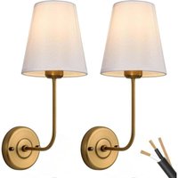 KZQ - Wandleuchte für Schlafzimmer, 2er-Set, Vintage-Wandleuchten aus antikem Messing mit Nachttischlampen aus Eisenstoffschirm von KZQ
